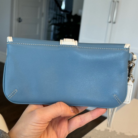 Coach Blue and White Leather Wristlet Mini Bag - Picture 3 of 5